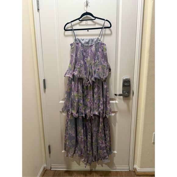 Elliatt Milena Strapless Maxi Dress Purple Floral Wedding Guest Size L  NWT - Picture 5 of 6